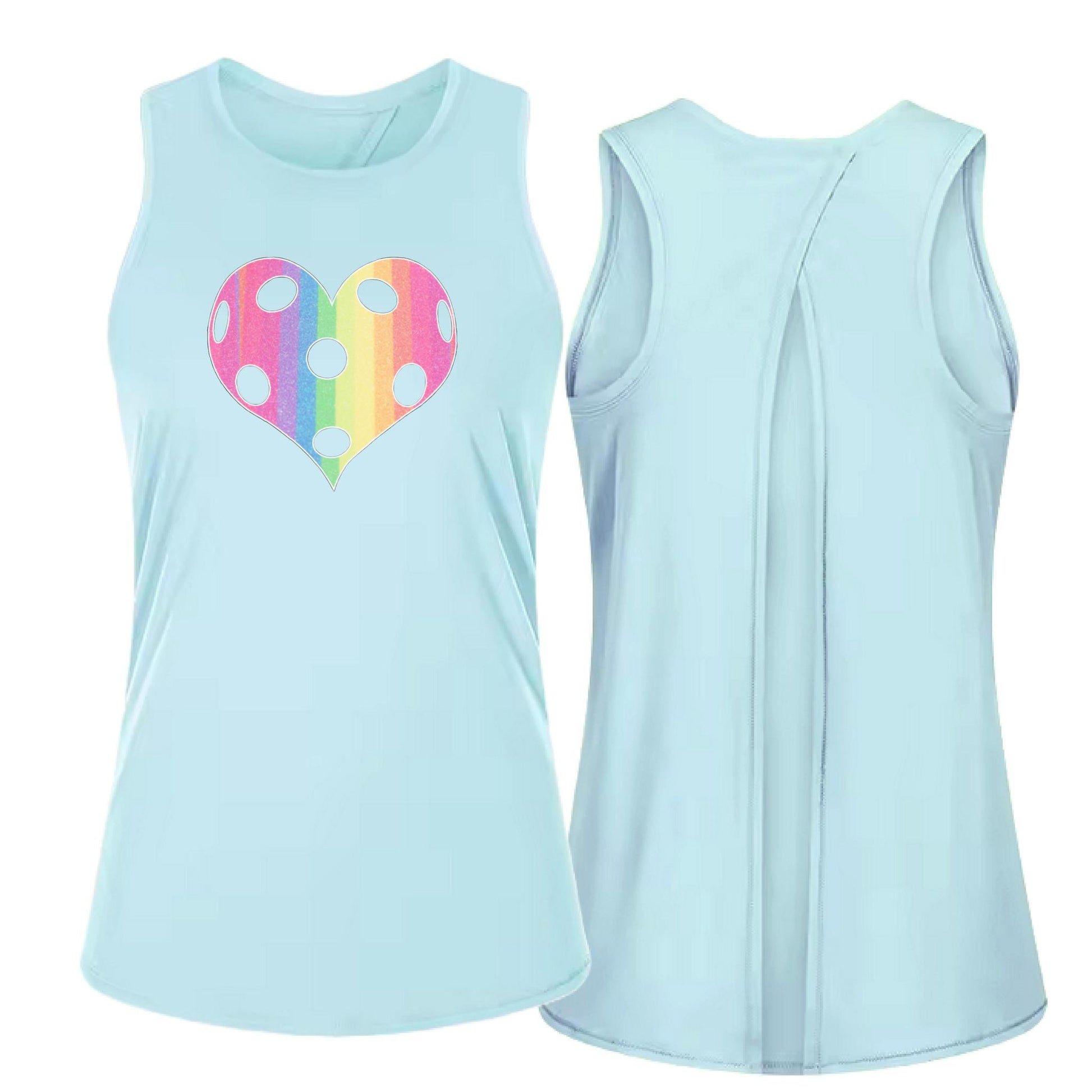 Rainbow Pickleball Heart | Women's Split Back or Tied Back Pickleball Tank | 80/20 Nylon Spandex Mix