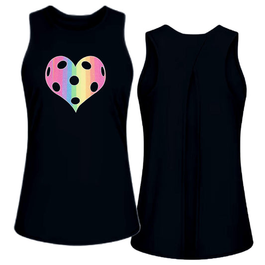 Rainbow Pickleball Heart | Women's Split Back or Tied Back Pickleball Tank | 80/20 Nylon Spandex Mix