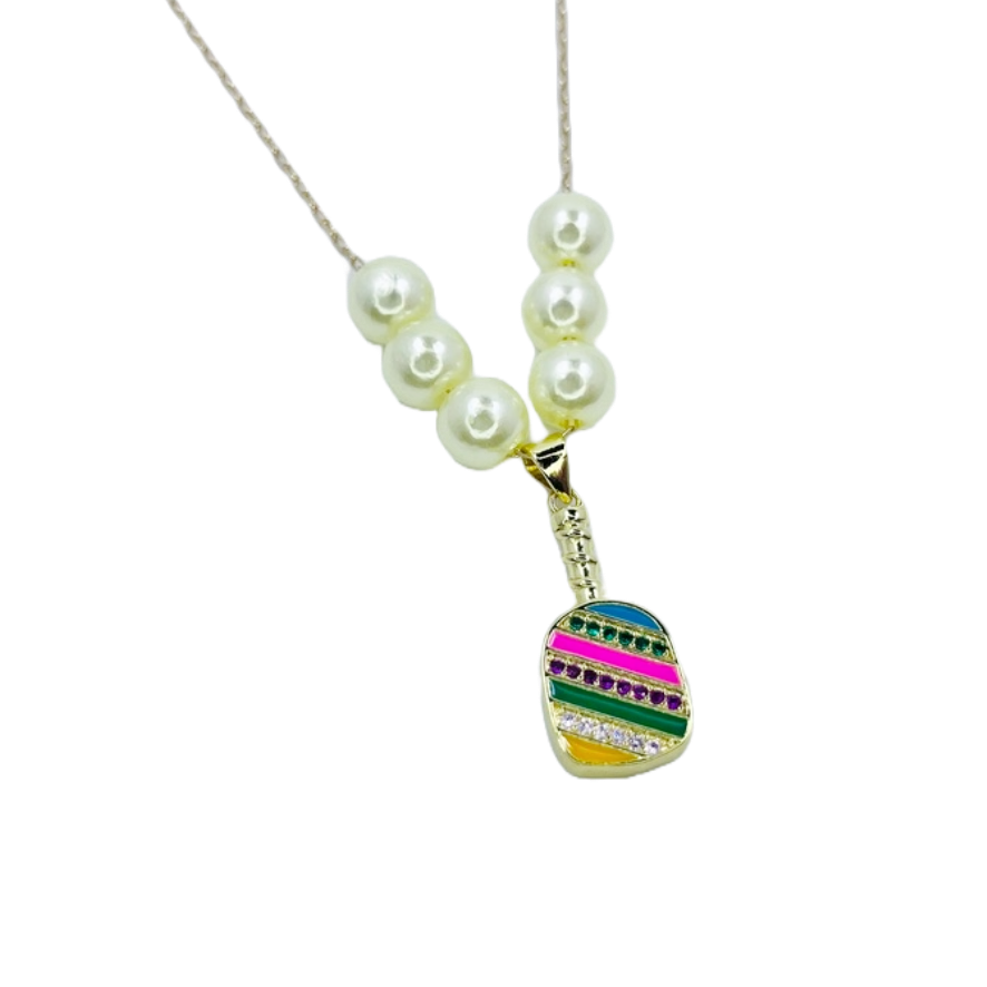 Cubic Zirconia Pickleball Paddle Necklace And Earrings | Pickleball Jewelry | Fun Pickleball Gifts