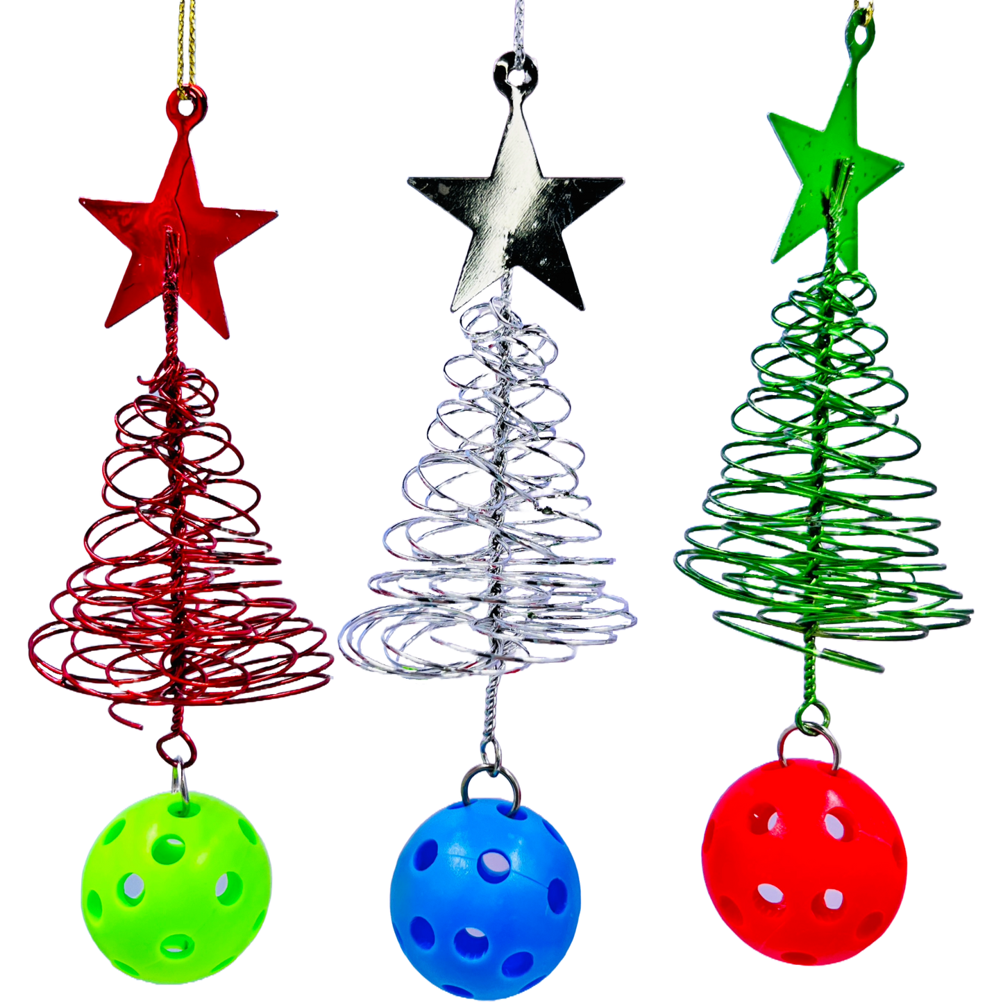 Micro Pickleball Christmas Tree Ornaments (Set of 3) | Pickleball Christmas Gifts And Decor