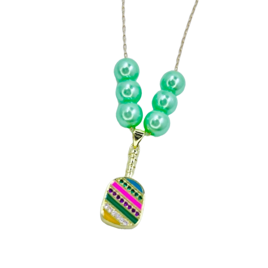 Cubic Zirconia Pickleball Paddle Necklace And Earrings | Pickleball Jewelry | Fun Pickleball Gifts