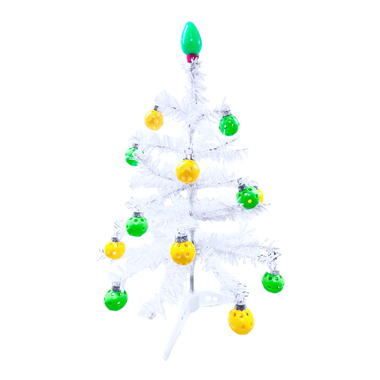 Micro White Christmas Tree With 12 Micro Pickleball Ornaments | Pickleball Christmas Gifts And Decor