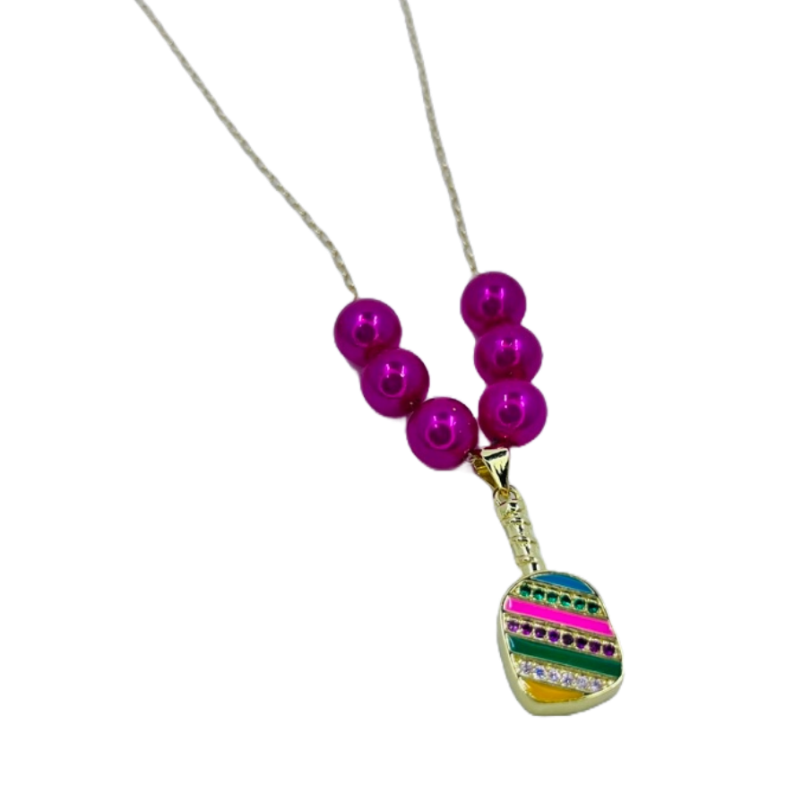 Cubic Zirconia Pickleball Paddle Necklace And Earrings | Pickleball Jewelry | Fun Pickleball Gifts