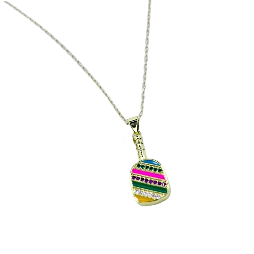 Cubic Zirconia Pickleball Paddle Necklace And Earrings | Pickleball Jewelry | Fun Pickleball Gifts