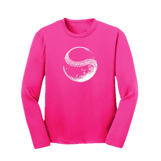 Retro Curveball | Youth Long Sleeve Baseball Performance T-Shirts | 100% Polyester
