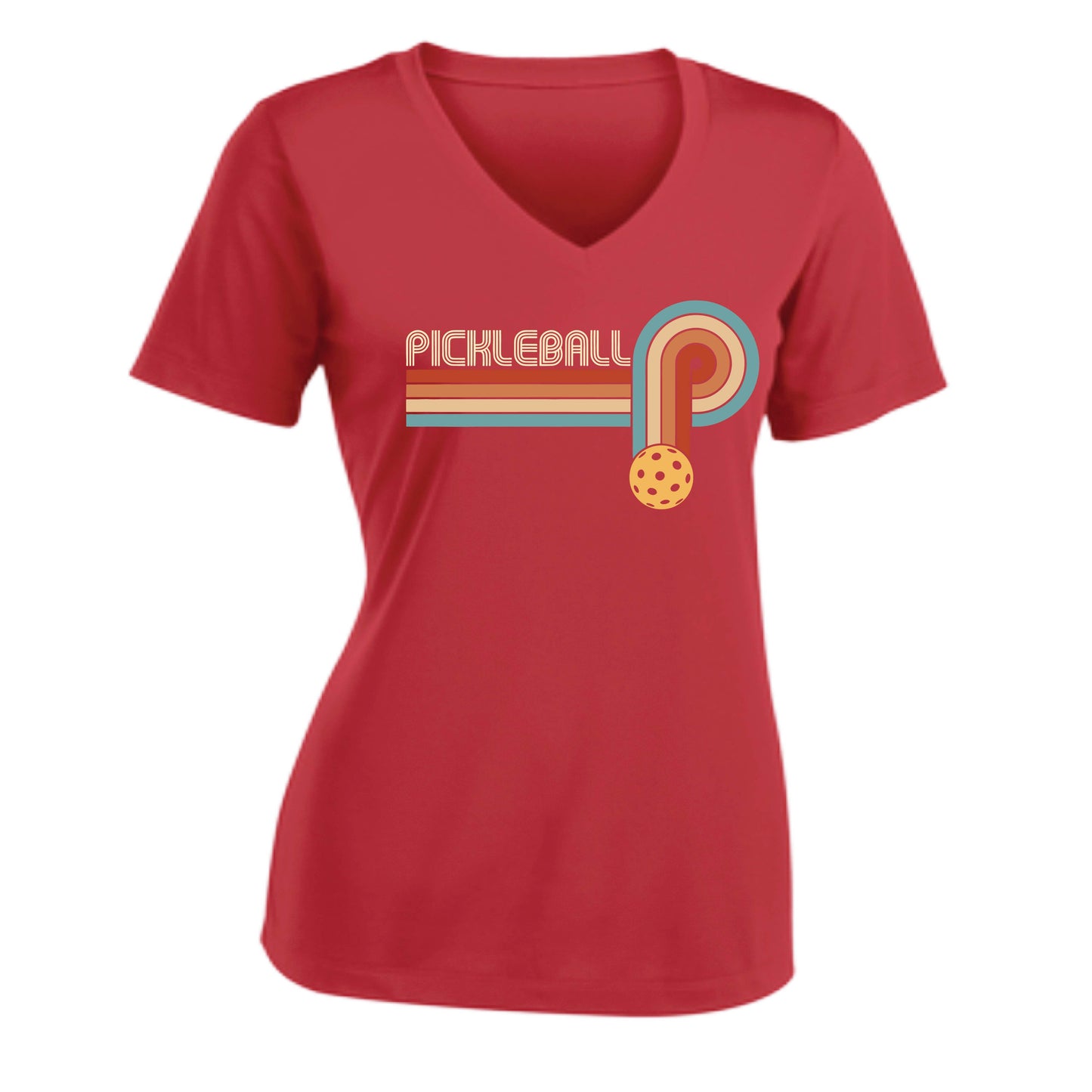 Retro Pickleball | Women's Short Sleeve V-Neck Performance T-Shirts | 100% Polyester