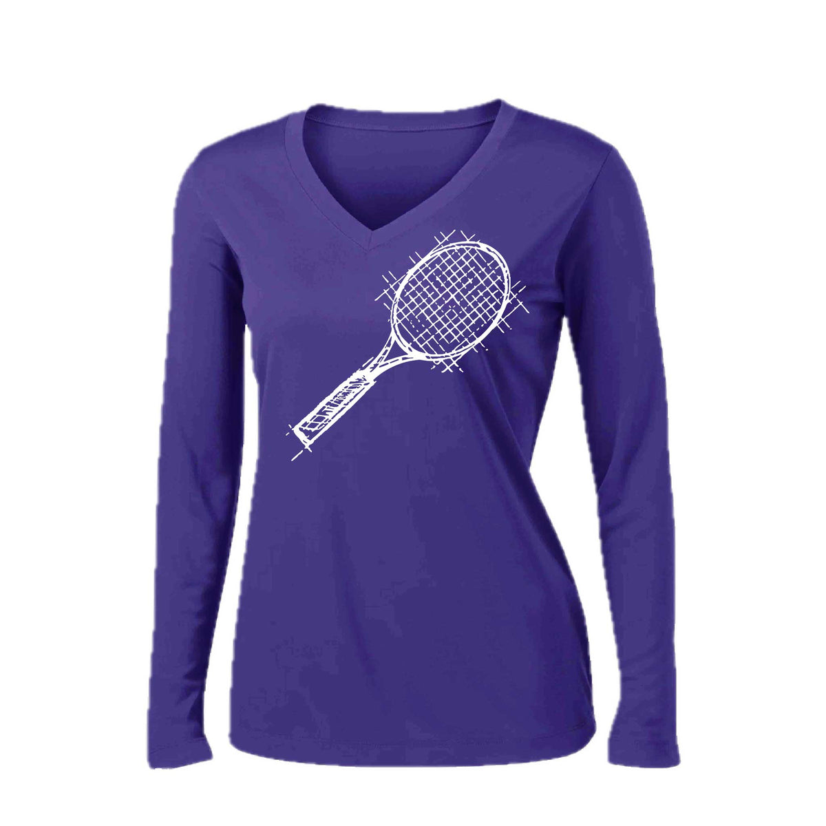 Retro Tennis | Women’s Long Sleeve V-Neck Tennis Performance T-Shirt | 100% Polyester