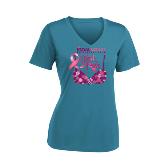 Royal Court Dink Pink | Women's Short Sleeve V-Neck Pickleball Performance T-Shirts | 100% Polyester