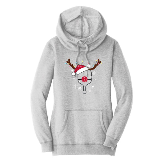 Rudolph The Pickling Reindeer Paddle | Women’s Cowl-Neck Hoodie Pickleball Sweatshirt | 55% Cotton 45% Poly Fleece