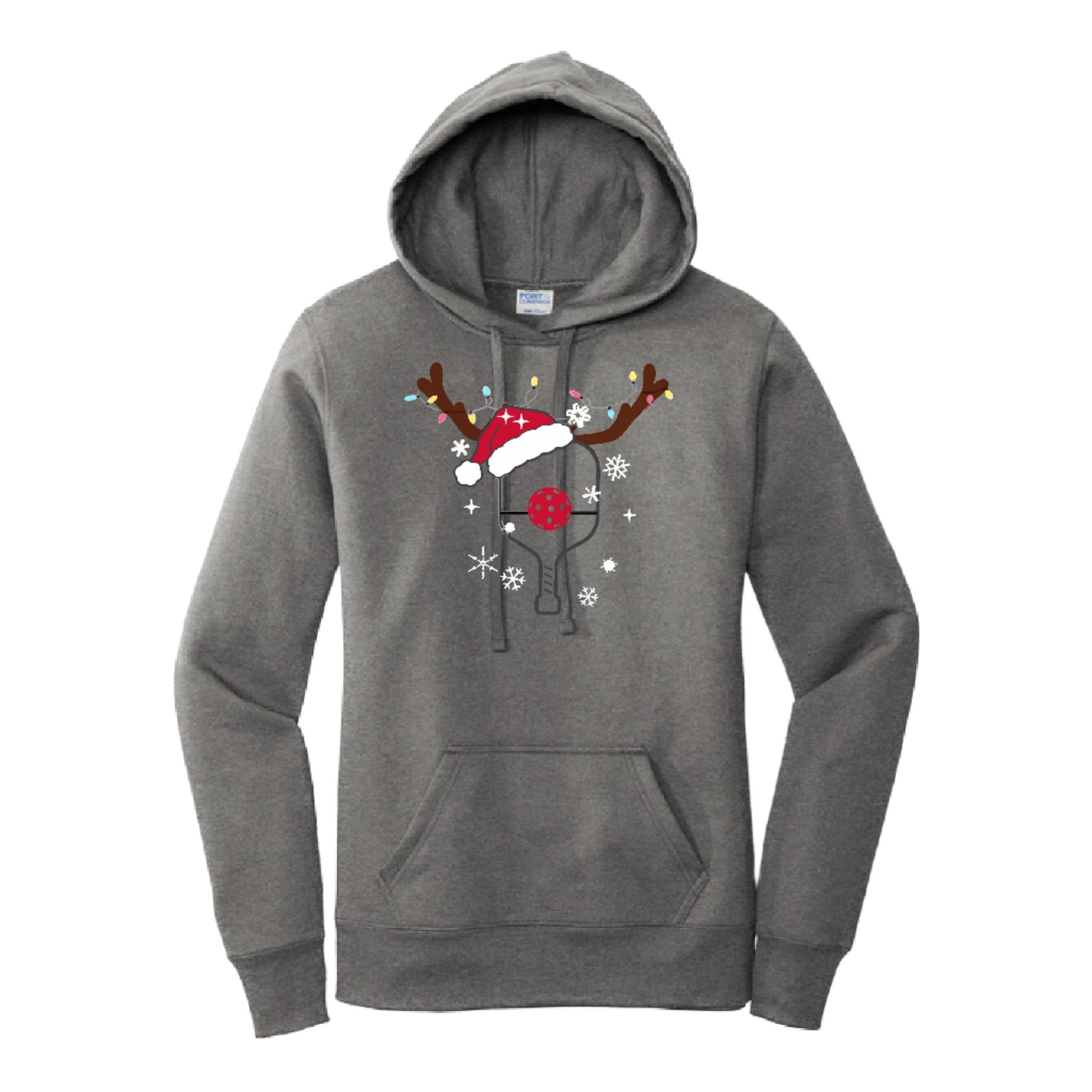 Rudolph The Pickling Reindeer Paddle | Women’s Fitted Hoodie Pickleball Sweatshirt | 50% Cotton 50% Poly Fleece