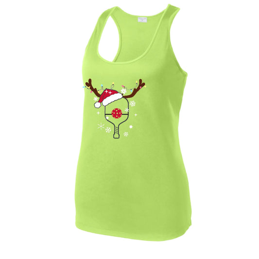 Rudolph The Pickling Reindeer Paddle | Women's Racerback Pickleball Performance Tank | 100% Polyester