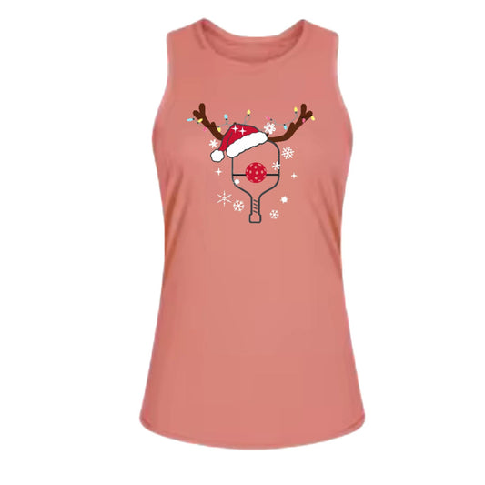 Rudolph The Pickling Reindeer Paddle | Women's Split Back or Tied Back Pickleball Performance Tank | 80/20 Nylon Spandex Mix