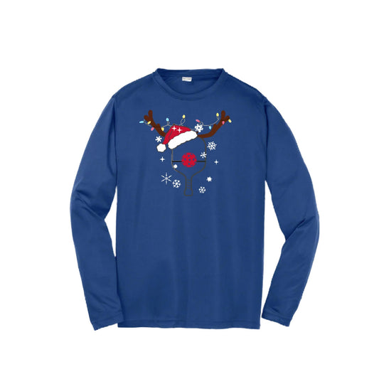 Rudolph The Pickling Reindeer Paddle | Youth Long Sleeve Pickleball Performance T-Shirts | 100% Polyester