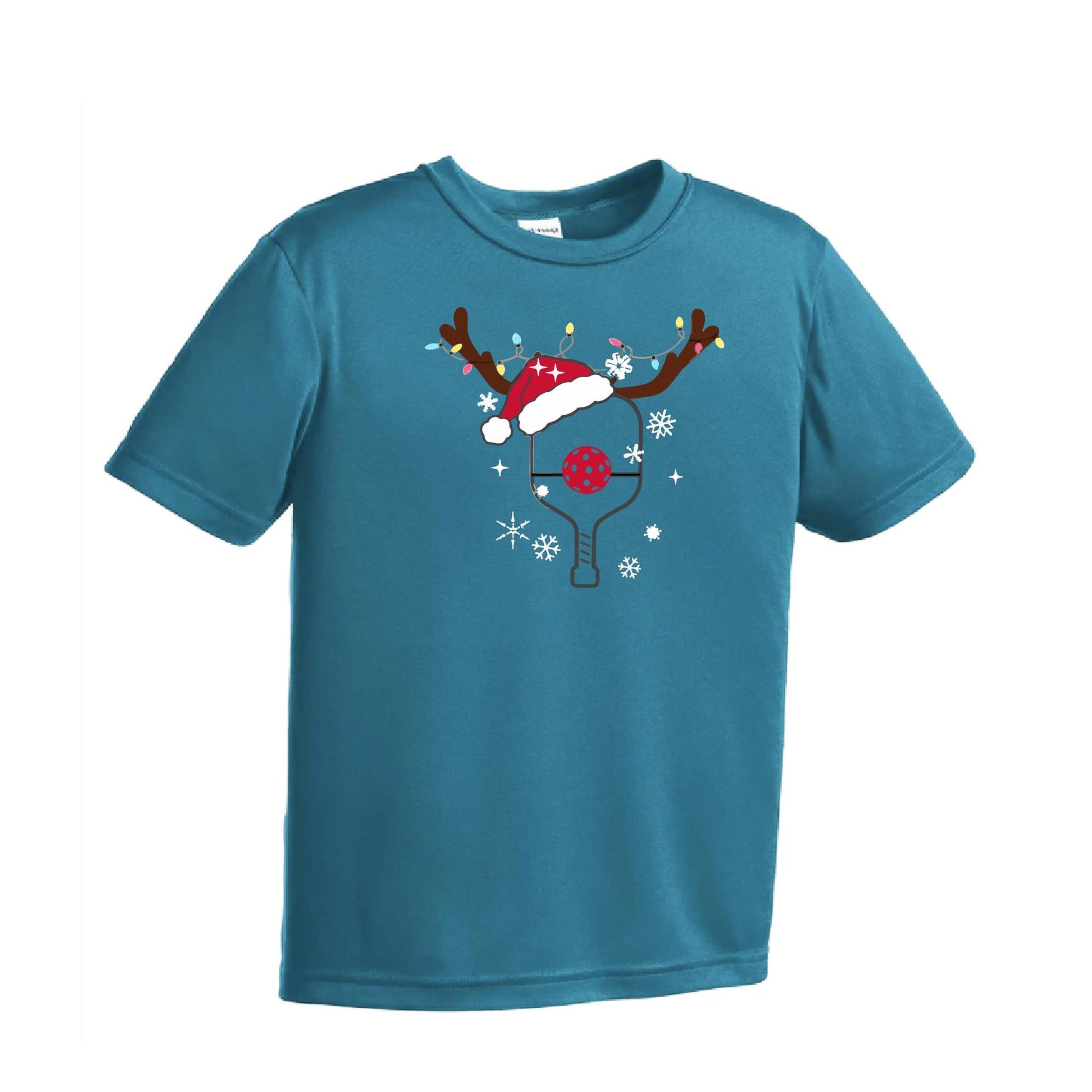 Rudolph The Pickling Reindeer Paddle | Youth Short Sleeve Pickleball Performance T-Shirts | 100% Polyester