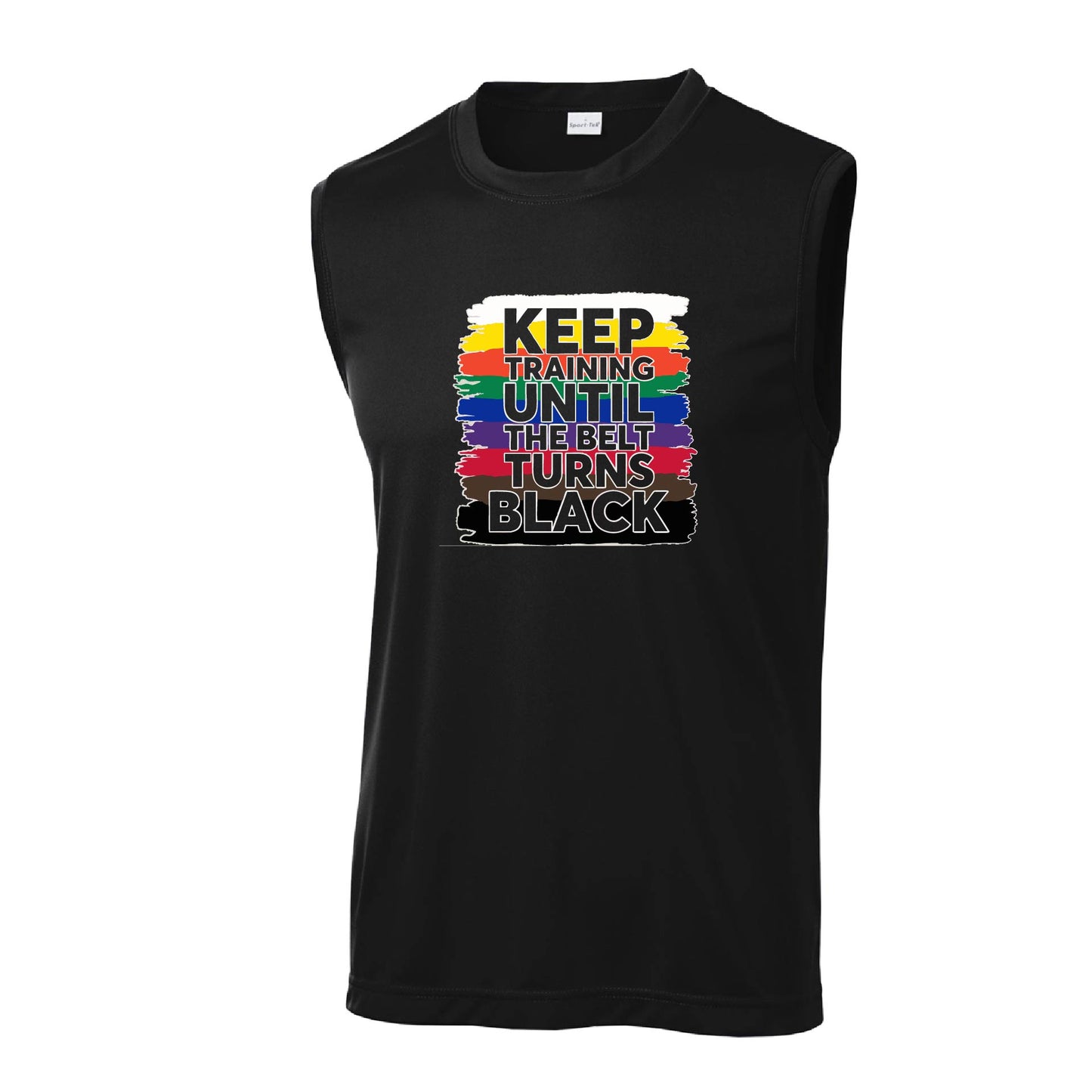 Keep Training Until the Belt turns Black | Men's Sleeveless Athletic Karate Performance T-Shirt | 100% Polyester