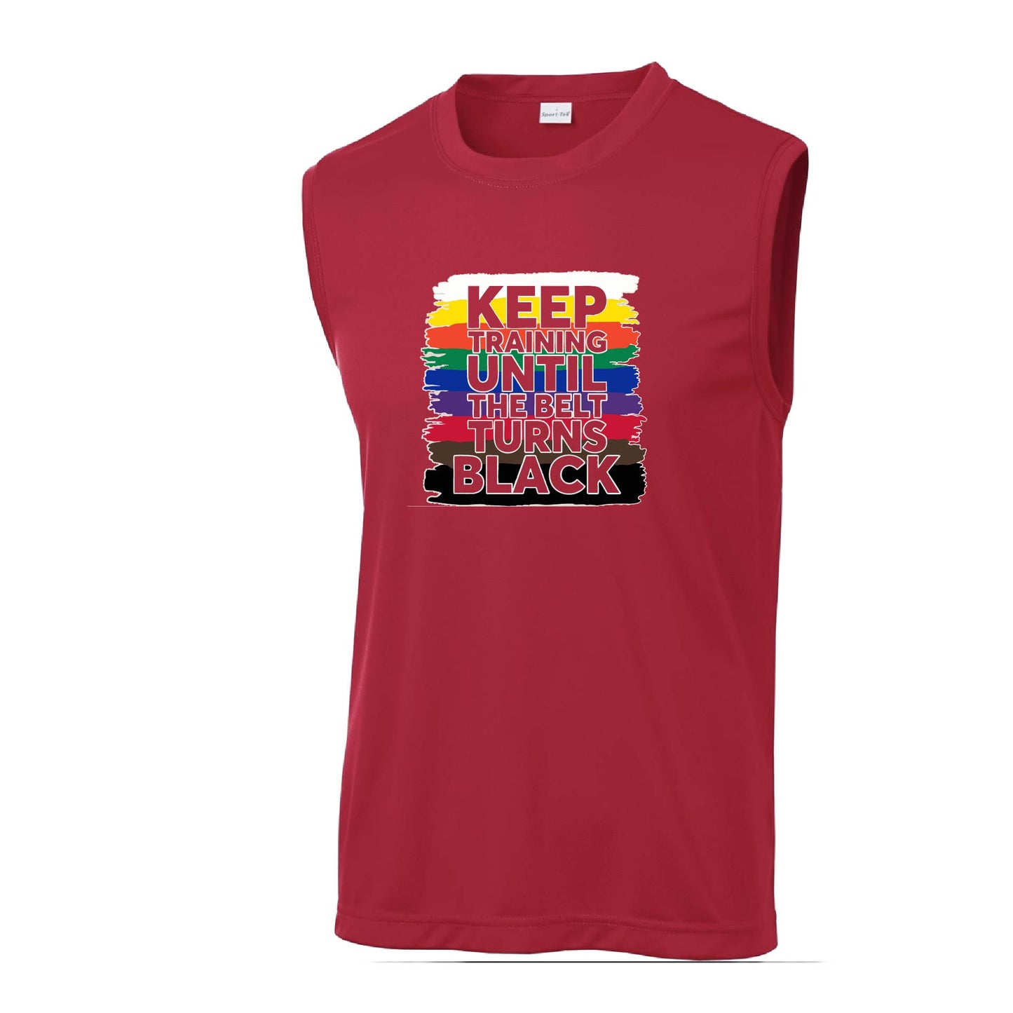Keep Training Until the Belt turns Black | Men's Sleeveless Athletic Karate Performance T-Shirt | 100% Polyester