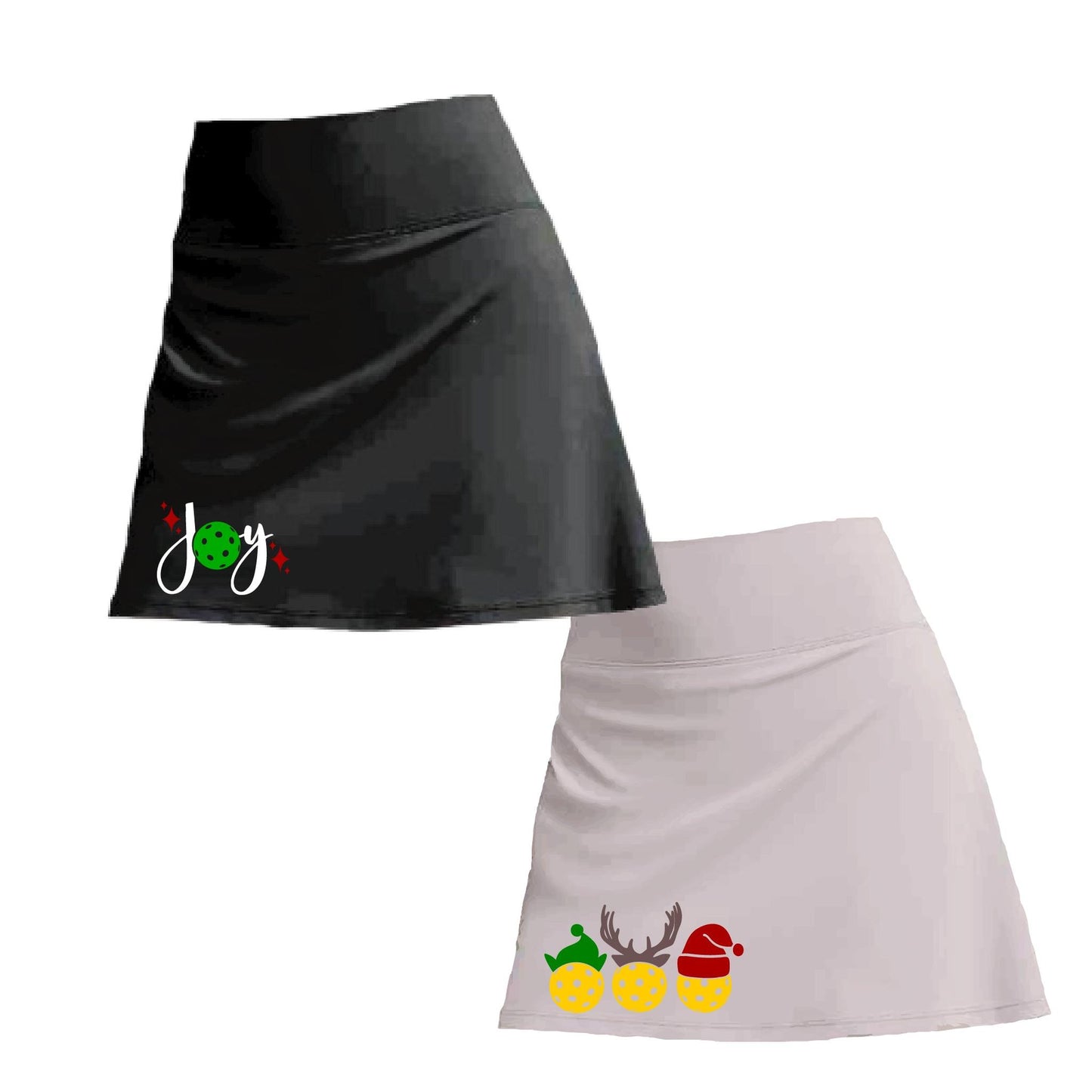 Customizable Two Skorts Set (Black & Grey) Christmas Designs | Pickleball Women’s Skorts | High-Performance Skorts with Shorts and Pockets