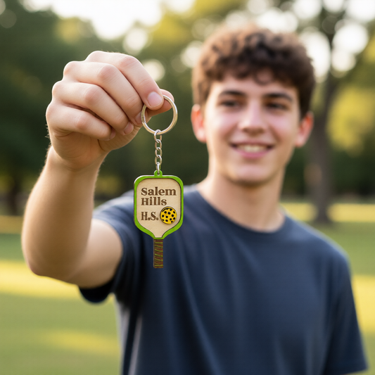 Set of 10 Salem Hills Custom Pickleball Paddle Keychain, Personalized Balsa Wood Keychain, Pickleball Player Gift, Pickleball Team Gift, Paddle Bag Charm