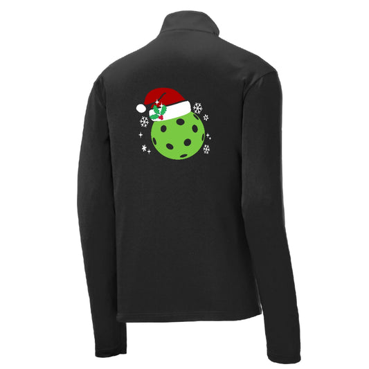 Santa Hat | Men's 1/4 Zip Long Sleeve Pullover Athletic Performance Shirt | 100% Polyester