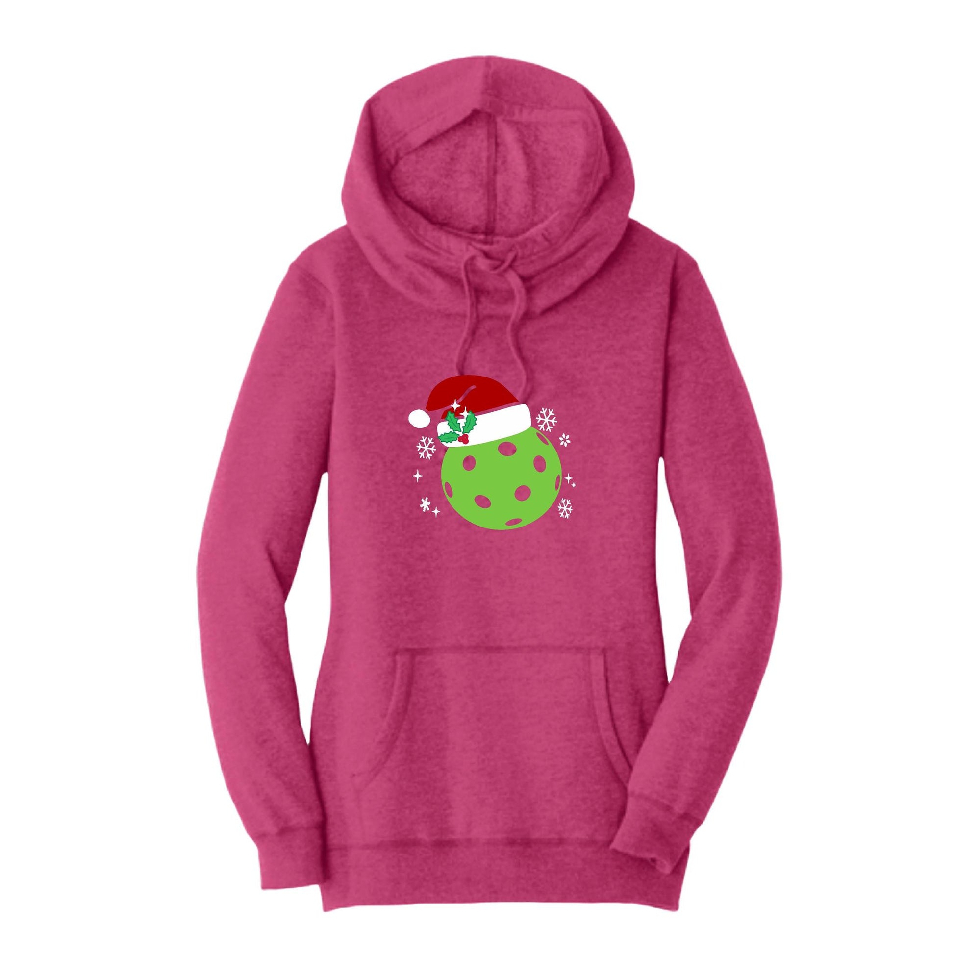 Santa Hat | Women’s Cowl-Neck Hoodie Pickleball Sweatshirt | 55% Cotton 45% Poly Fleece