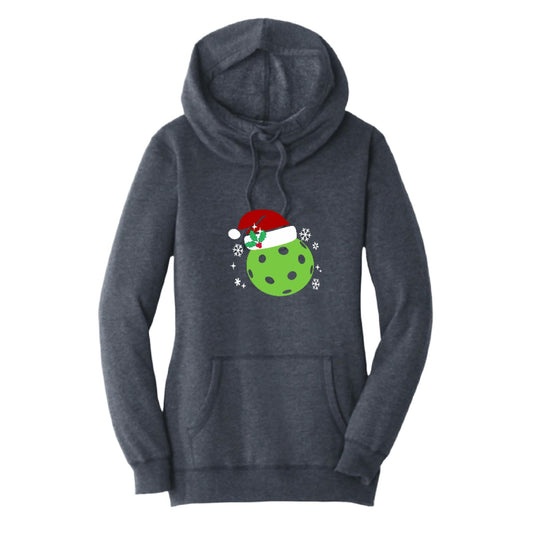Santa Hat | Women’s Cowl-Neck Hoodie Pickleball Sweatshirt | 55% Cotton 45% Poly Fleece