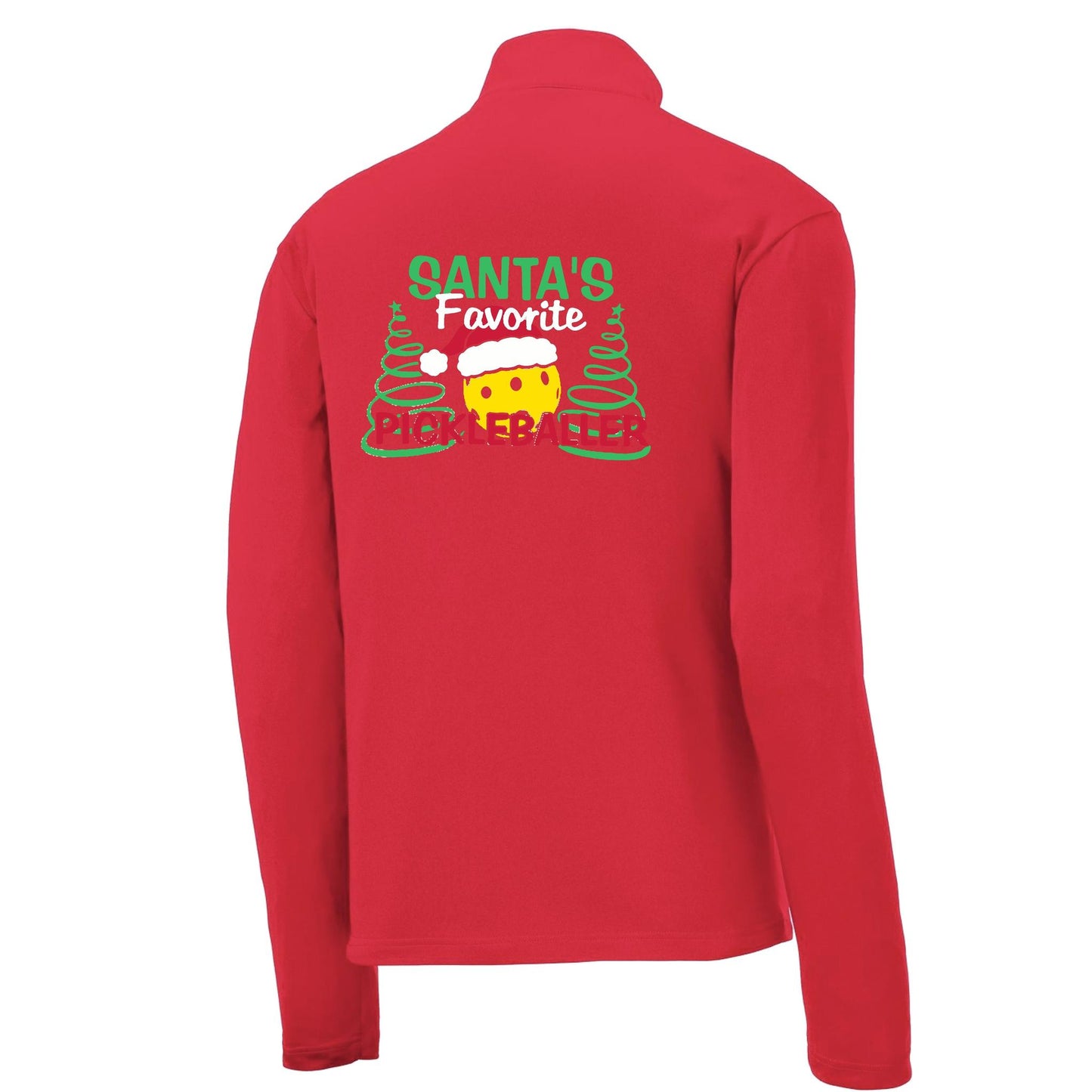 Santa's Favorite Pickleballer | Men's 1/4 Zip Long Sleeve Pullover Athletic Performance Shirt | 100% Polyester
