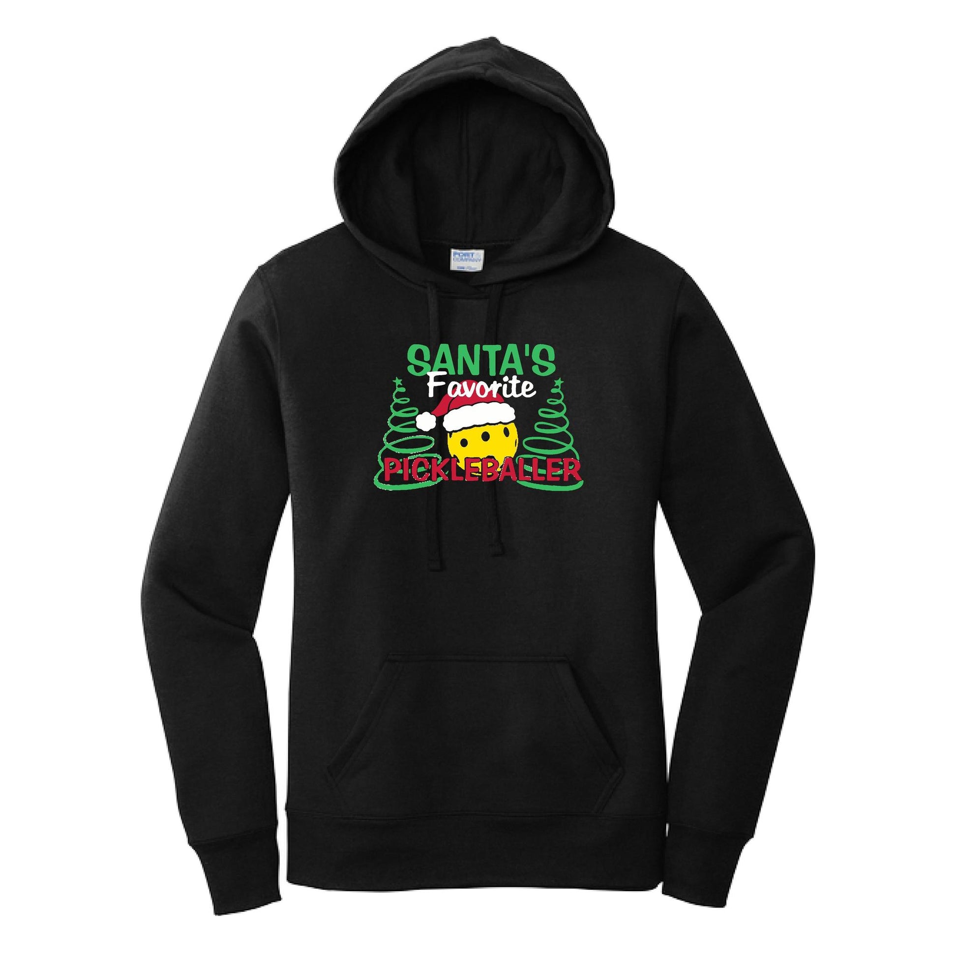 Santa's Favorite Pickleballer | Women’s Fitted Hoodie Pickleball Sweatshirt | 50% Cotton 50% Poly Fleece