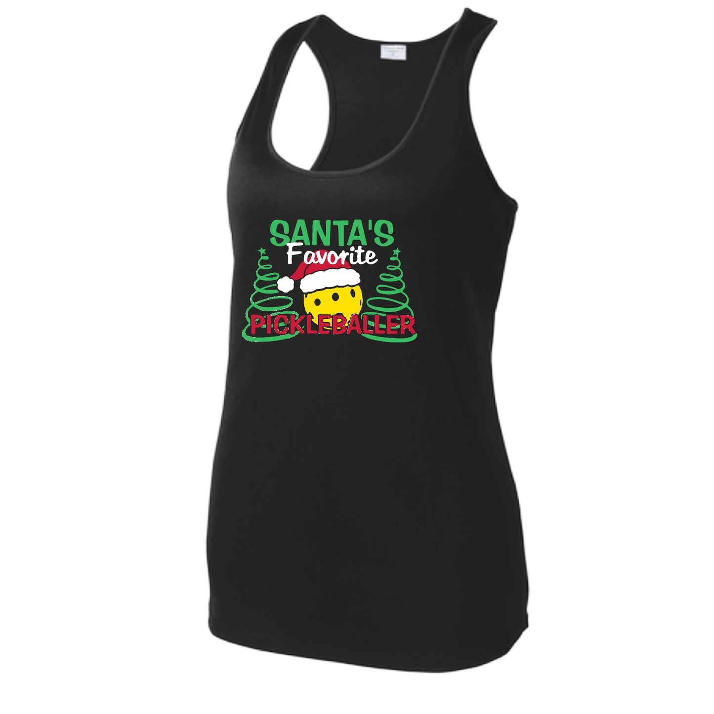 Santa's Favorite Pickleballer | Women's Racerback Pickleball Performance Tank | 100% Polyester
