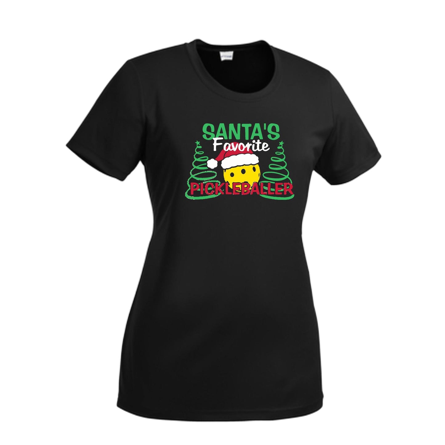 Santa's Favorite Pickleballer | Women’s Short Sleeve Crewneck Pickleball Performance T-Shirts | 100% Polyester
