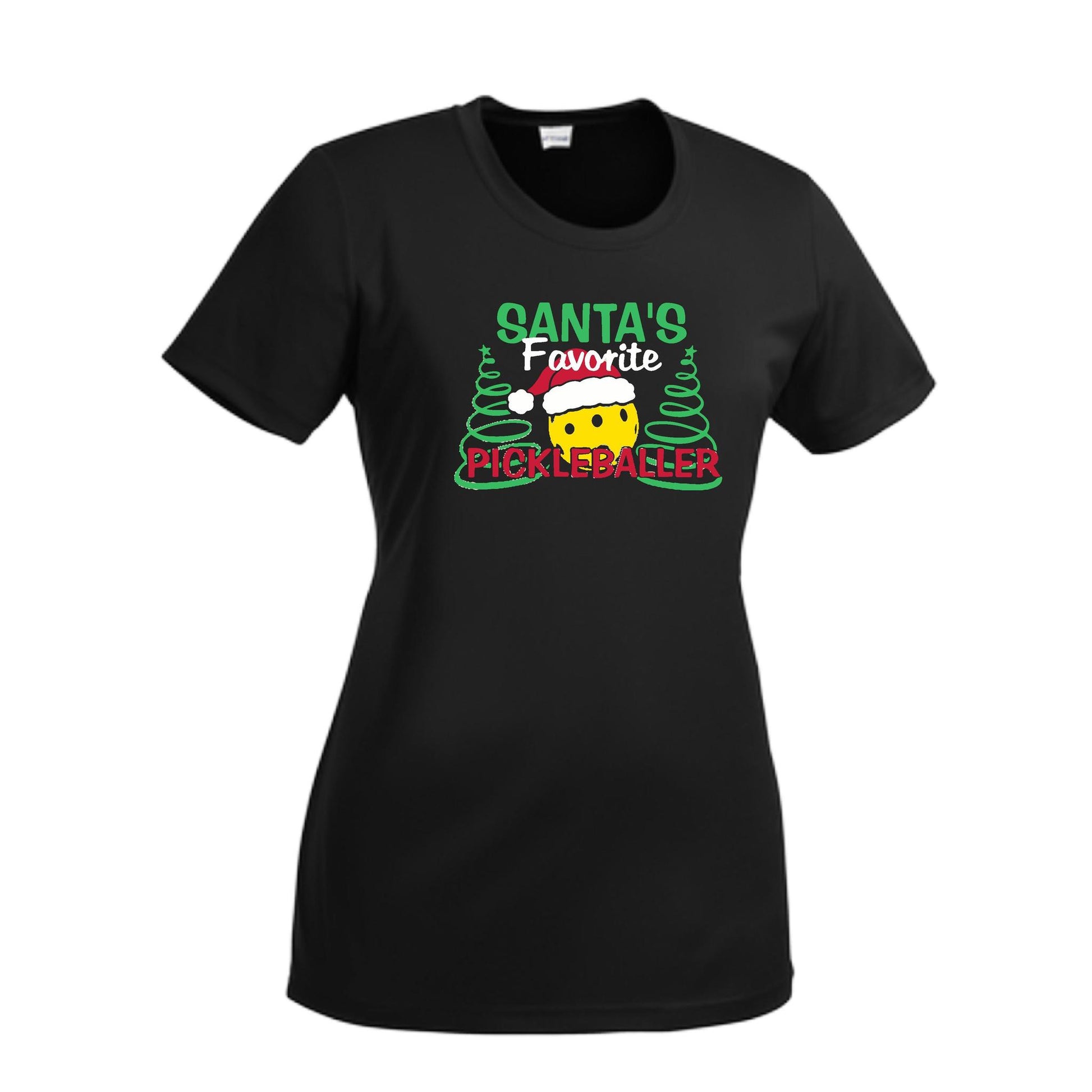 Santa's Favorite Pickleballer | Women’s Short Sleeve Crewneck Pickleball Performance T-Shirts | 100% Polyester