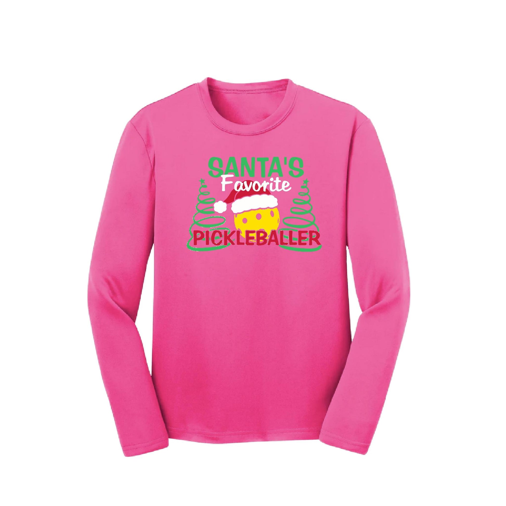 Santa's Favorite Pickleballer | Youth Long Sleeve Pickleball Performance T-Shirts | 100% Polyester