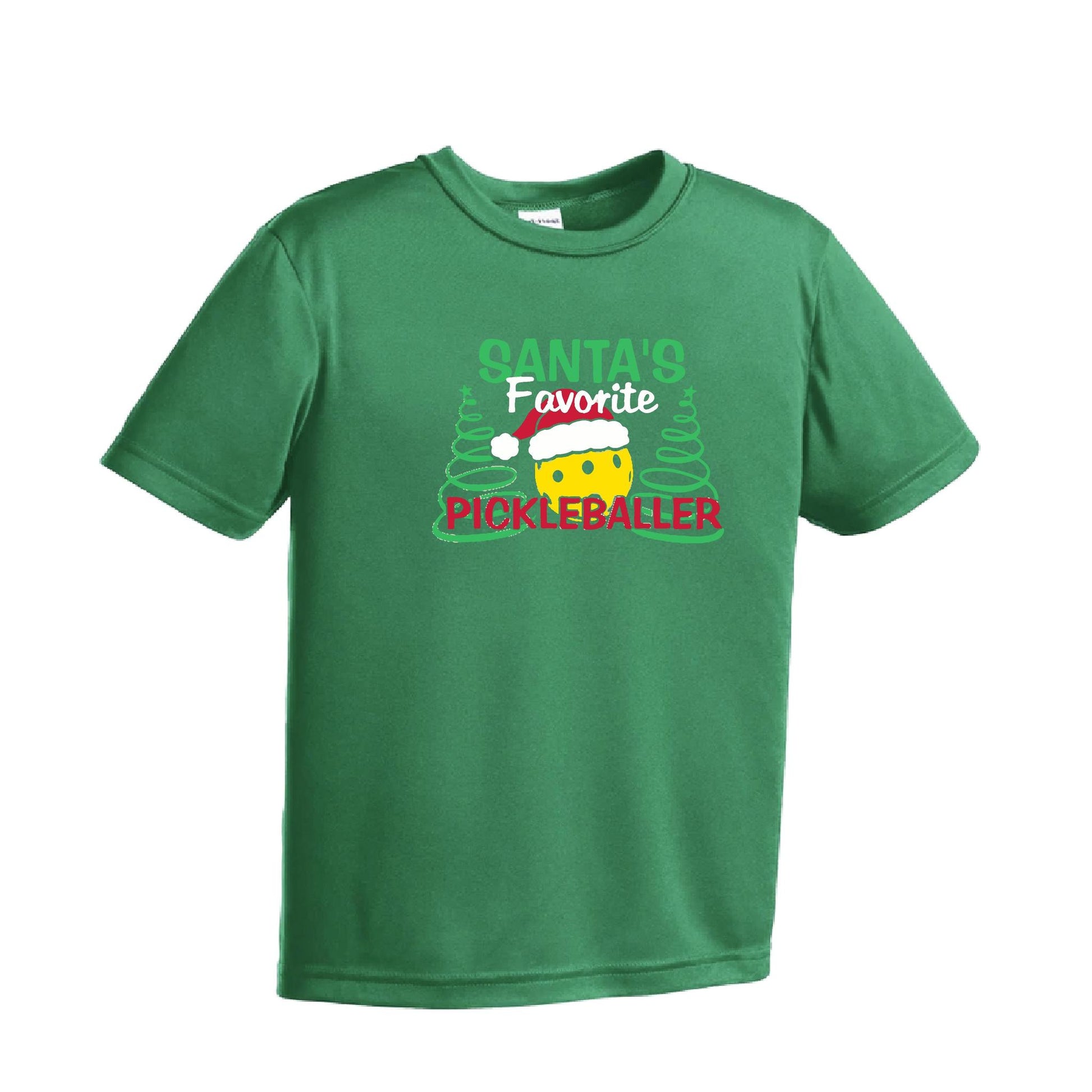 Santa's Favorite Pickleballer | Youth Short Sleeve Pickleball Performance T-Shirts | 100% Polyester