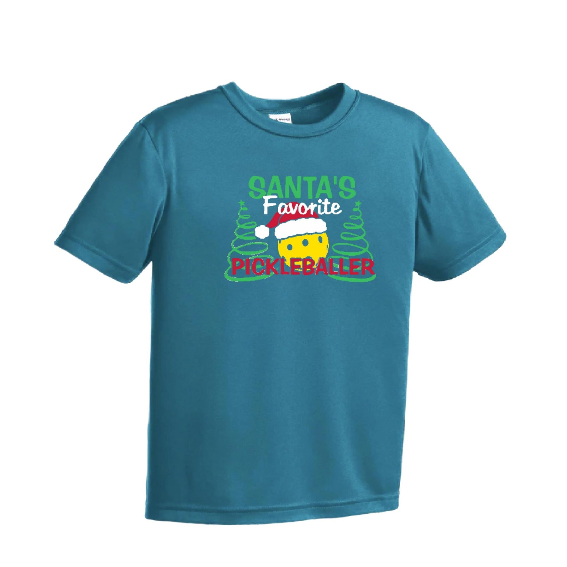 Santa's Favorite Pickleballer | Youth Short Sleeve Pickleball Performance T-Shirts | 100% Polyester