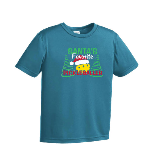 Santa's Favorite Pickleballer | Youth Short Sleeve Pickleball Performance T-Shirts | 100% Polyester