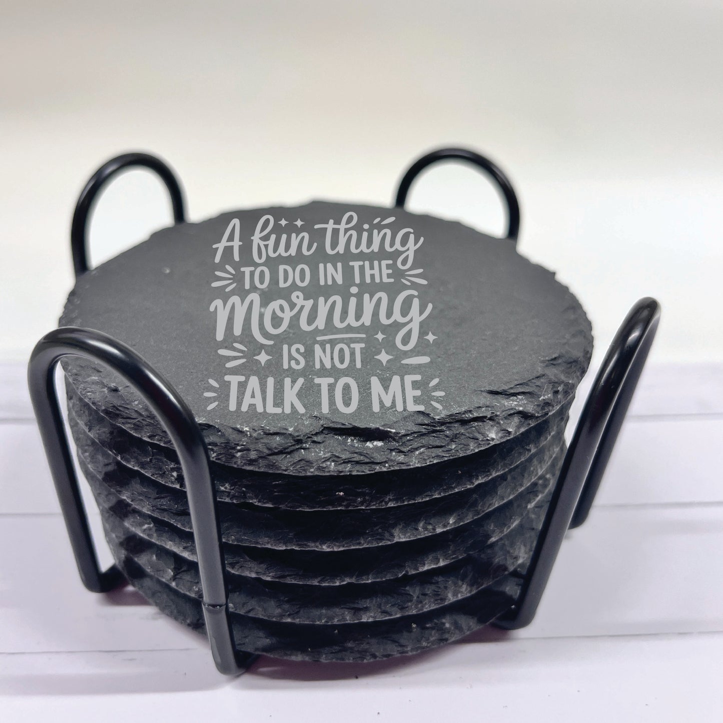 Sarcasm Slate Stone Coasters | Set of Six Round or Square & Metal Holder | Funny Sarcastic Coasters