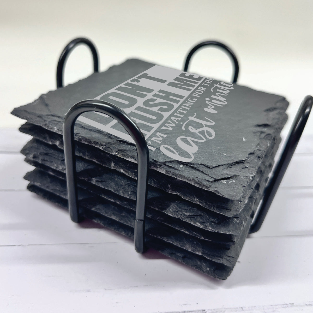 Sarcasm Slate Stone Coasters | Set of Six Round or Square & Metal Holder | Funny Sarcastic Coasters