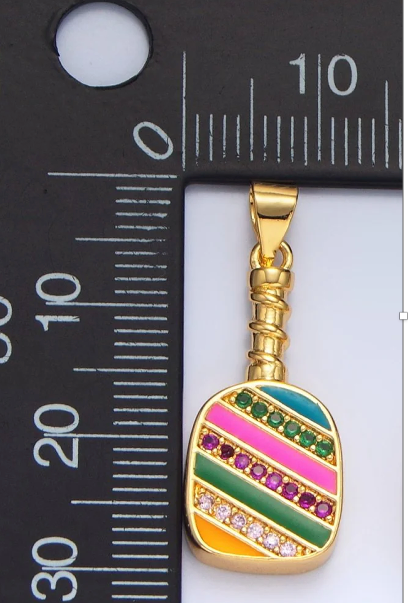 Pickelball Jewelry - Cubic Zirconia Pickleball Paddle Necklace And Earrings - Fun Pickleball Gifts