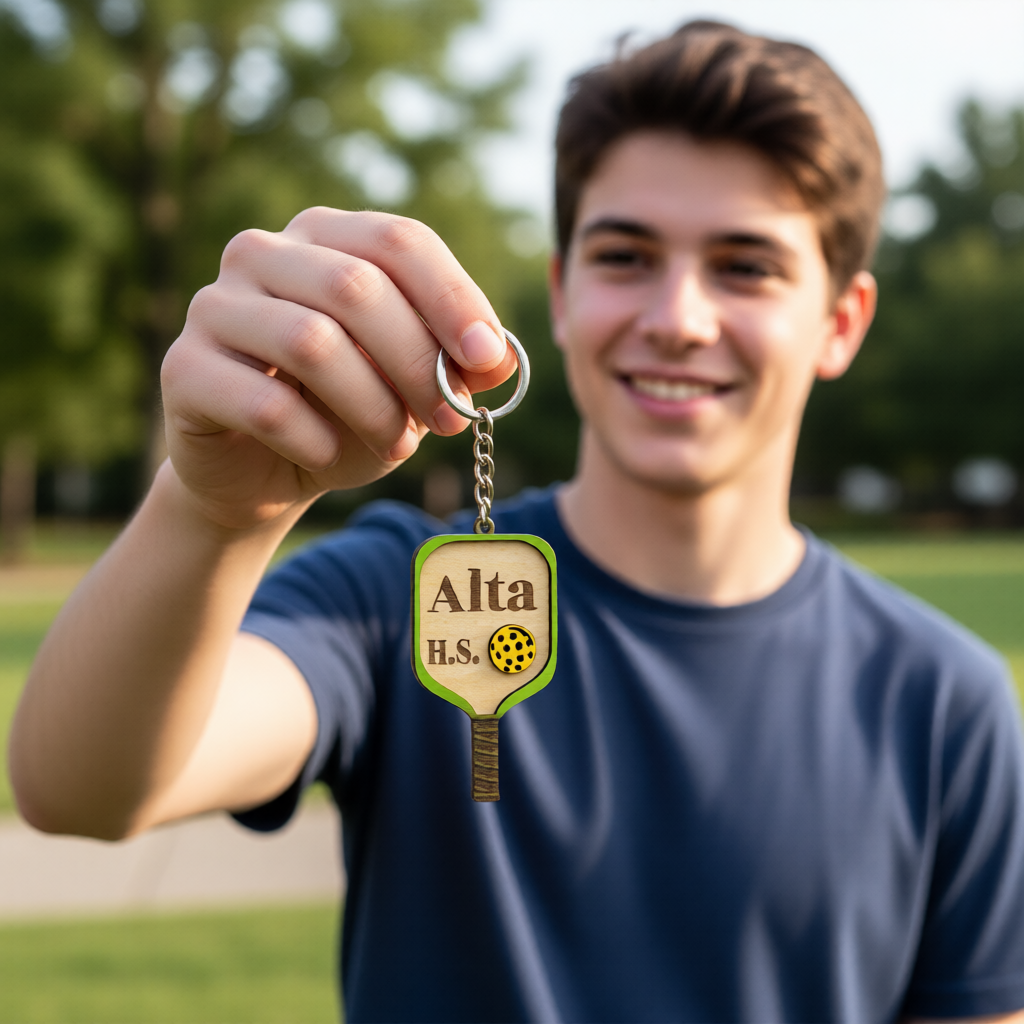 Set of 10 Alta Custom Pickleball Paddle Keychain Personalized Balsa Wood Keychain Pickleball Player Gift Pickleball Team Gift Paddle Bag Charm