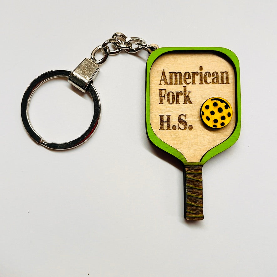Set of 10 American Fork Custom Pickleball Paddle Keychain, Personalized Balsa Wood Keychain, Pickleball Player Gift, Pickleball Team Gift, Paddle Bag Charm