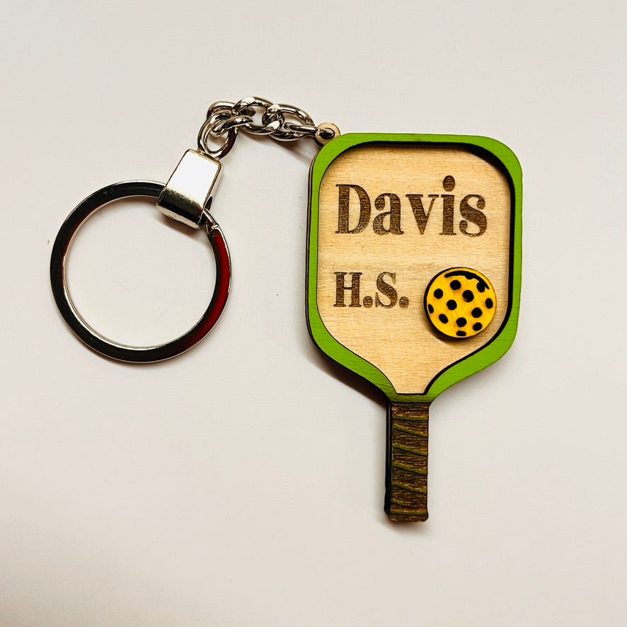 Set of 10 Davis Custom Pickleball Paddle Keychain, Personalized Balsa Wood Keychain, Pickleball Player Gift, Pickleball Team Gift, Paddle Bag Charm