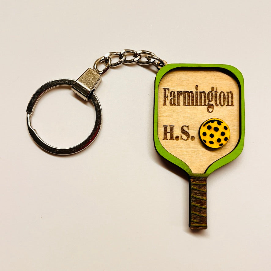 Set of 10 Farmington Custom Pickleball Paddle Keychain, Personalized Balsa Wood Keychain, Pickleball Player Gift, Pickleball Team Gift, Paddle Bag Charm