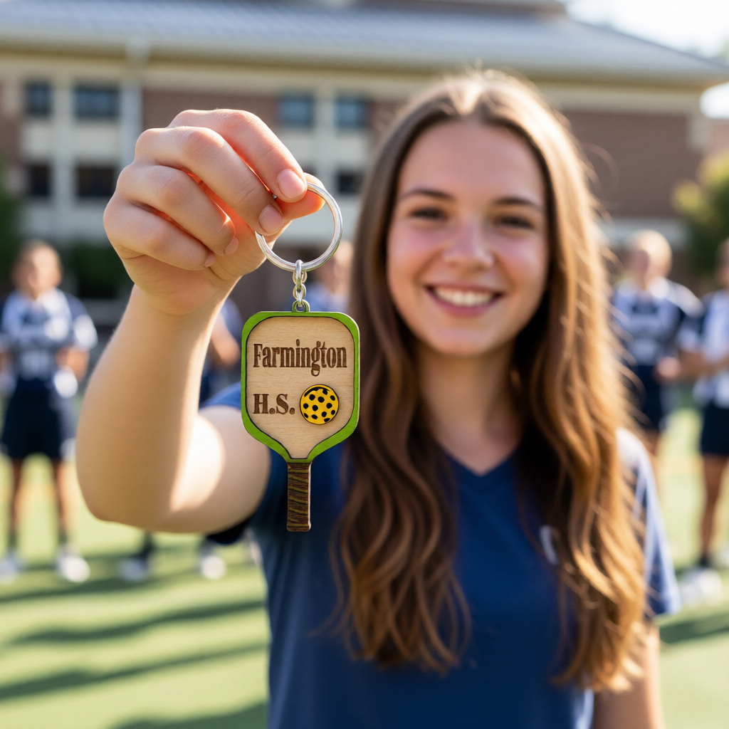 Set of 10 Farmington Custom Pickleball Paddle Keychain, Personalized Balsa Wood Keychain, Pickleball Player Gift, Pickleball Team Gift, Paddle Bag Charm