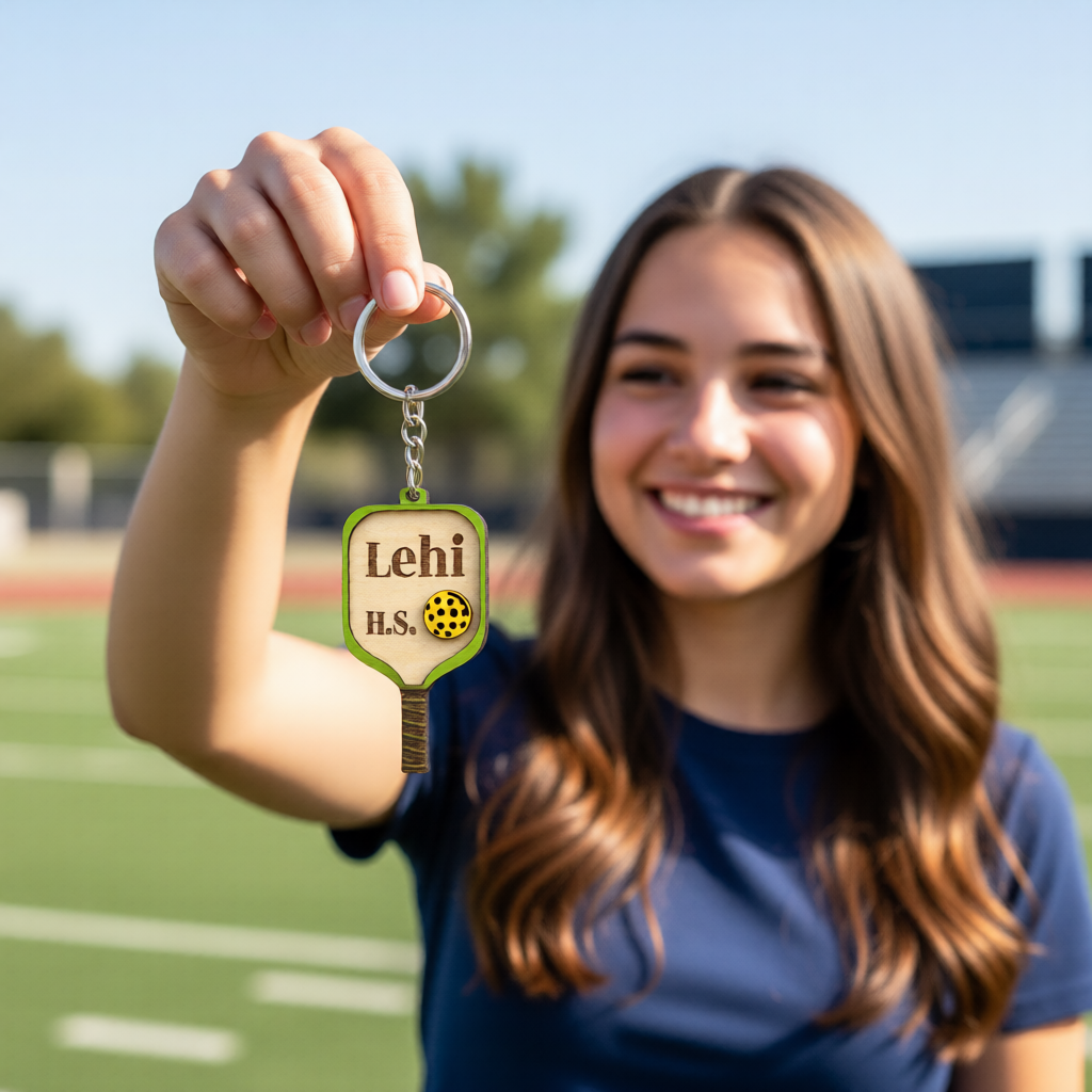 Set of 10 Lehi Custom Pickleball Paddle Keychain, Personalized Balsa Wood Keychain, Pickleball Player Gift, Pickleball Team Gift, Paddle Bag Charm