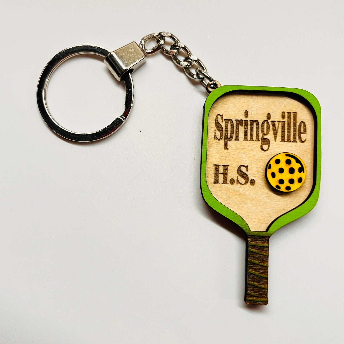 Set of 10 Springville Custom Pickleball Paddle Keychain Personalized Balsa Wood Keychain Pickleball Player Gift Pickleball Team Gift Paddle Bag Charm