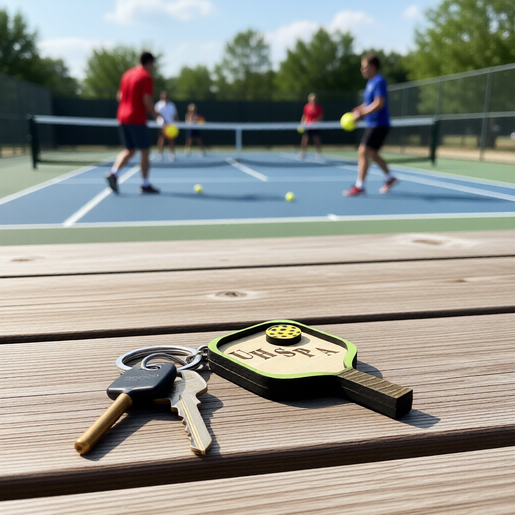 Set of 10 UHSPA Custom Pickleball Paddle Keychain Personalized Balsa Wood Keychain Pickleball Player Gift Pickleball Team Gift Paddle Bag Charm