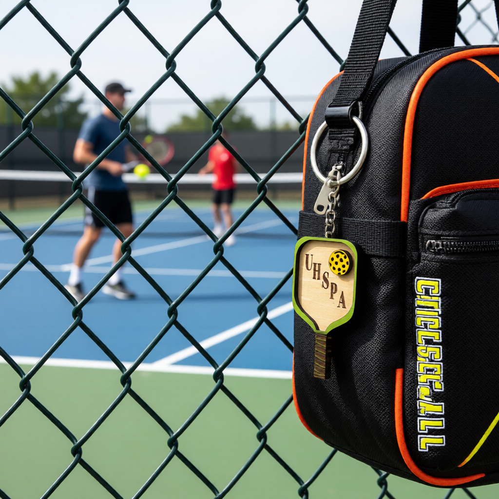 Set of 10 UHSPA Custom Pickleball Paddle Keychain Personalized Balsa Wood Keychain Pickleball Player Gift Pickleball Team Gift Paddle Bag Charm