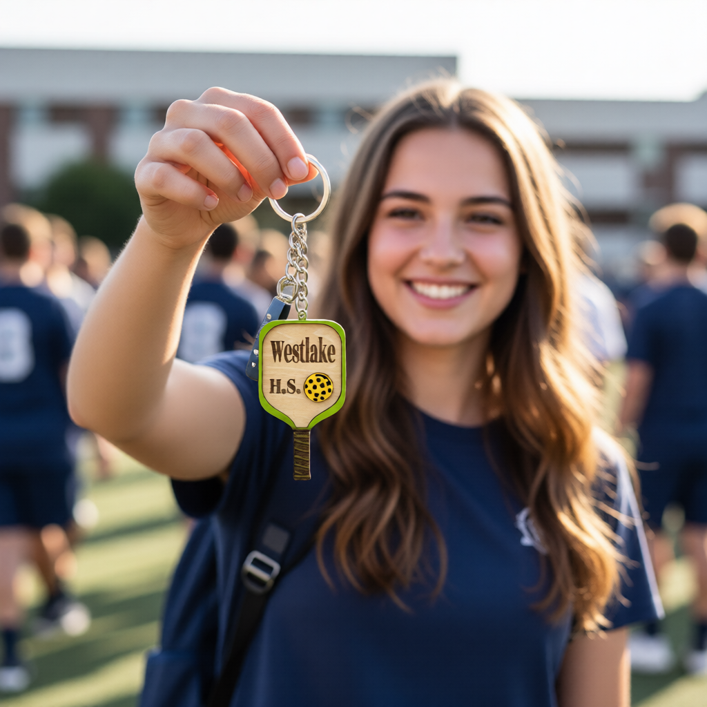Set of 10 Westlake Custom Pickleball Paddle Keychain Personalized Balsa Wood Keychain Pickleball Player Gift Pickleball Team Gift Paddle Bag Charm