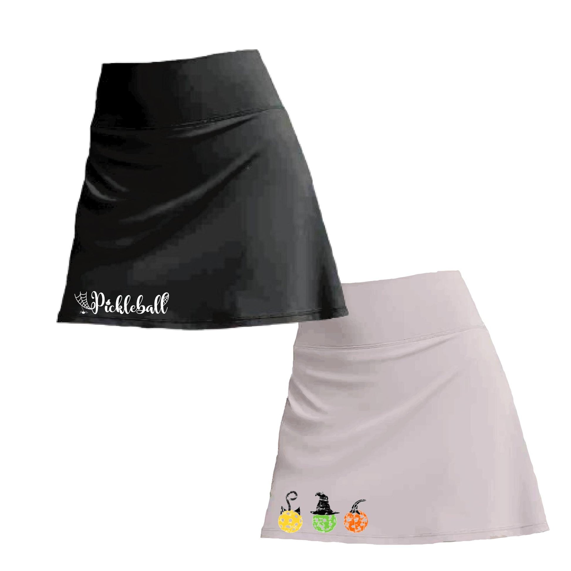 Customizable Two Skorts Set (Black & Grey) Halloween Designs | Pickleball Women’s Skorts | High-Performance Skorts with Shorts and Pockets