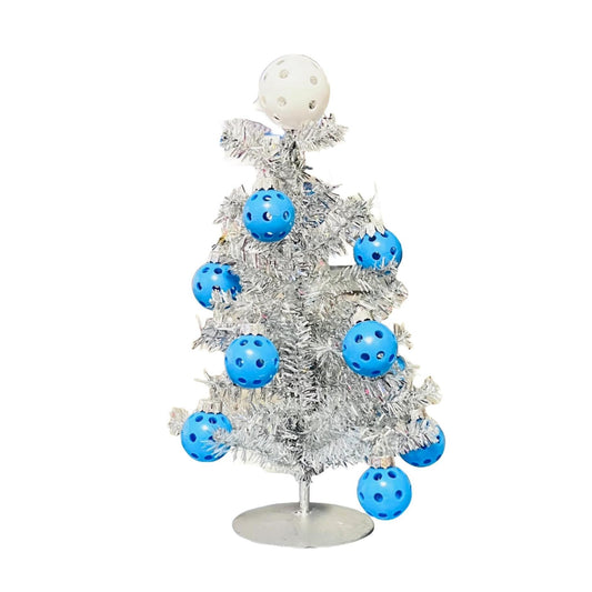 Small Silver Christmas Tree With Twelve Micro Pickleball Ornaments | Pickleball Christmas Gifts And Decor