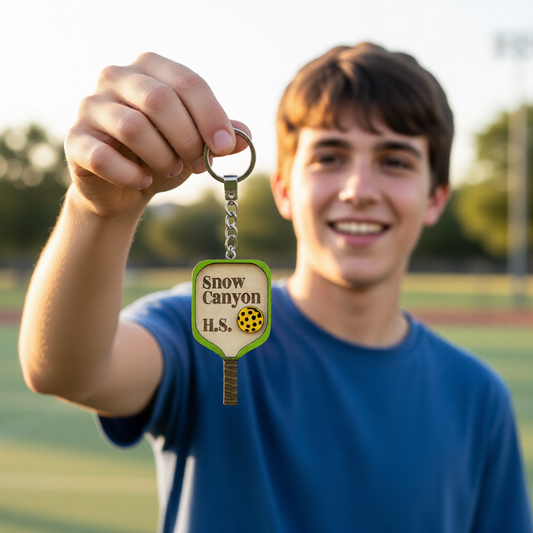 Set of 10 Snow Canyon Custom Pickleball Paddle Keychain Personalized Balsa Wood Keychain Pickleball Player Gift Pickleball Team Gift Paddle Bag Charm